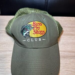 Bass Pro Shops Olive Green Mesh Trucker Hat with Embroidered Logo